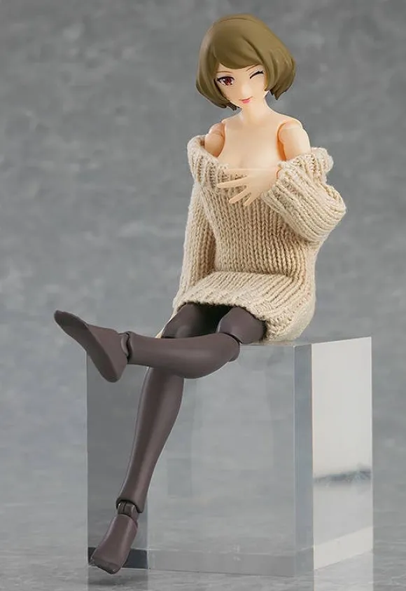 figma Styles Off-the-Shoulder Sweater Dress (Pink Beige)
